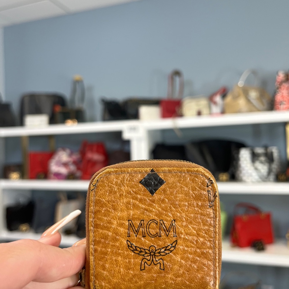 MCM Tan Leather Pouch with Logo